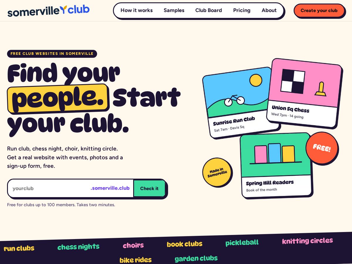 Landing-page snapshot of somerville.club