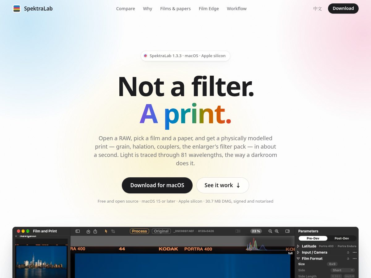 Landing-page snapshot of spektralab.app