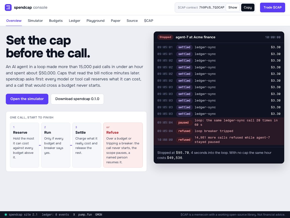 Landing-page snapshot of spendcap.space