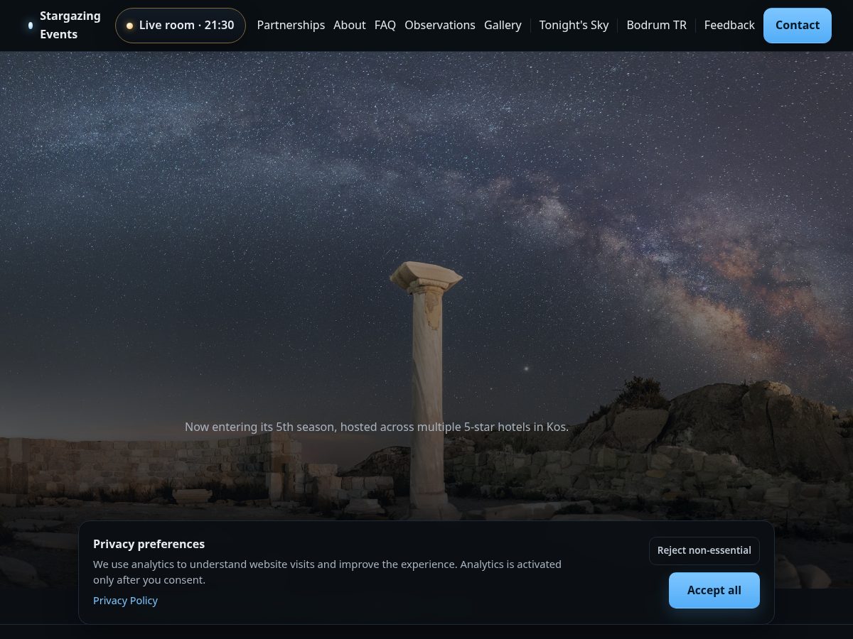 Landing-page snapshot of stargazing.events