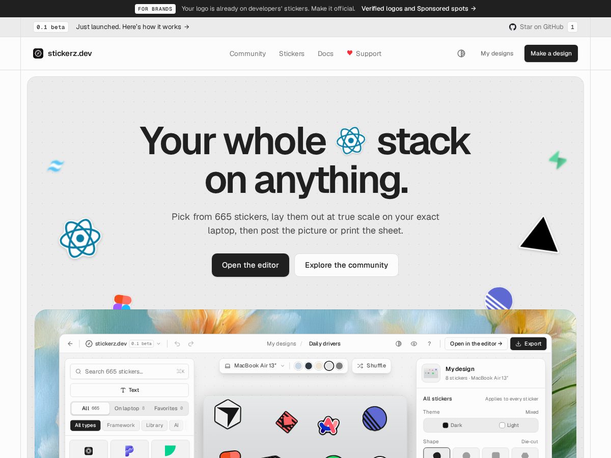 Landing-page snapshot of stickerz.dev
