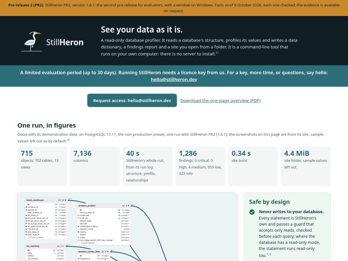 Landing-page snapshot of stillheron.dev