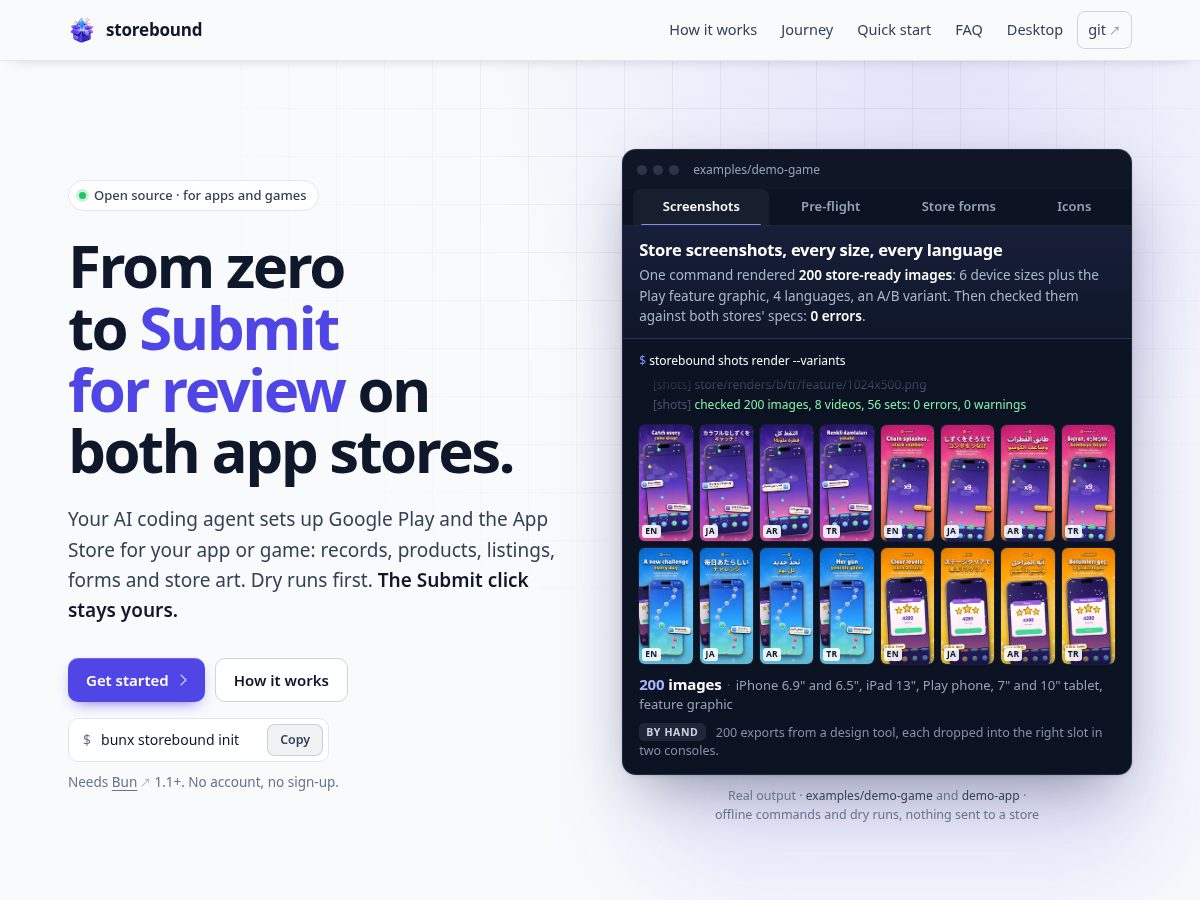 Landing-page snapshot of storebound.dev