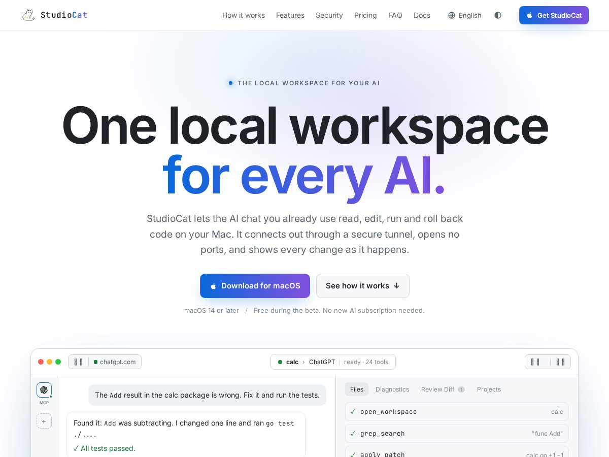 Landing-page snapshot of studiocat.app