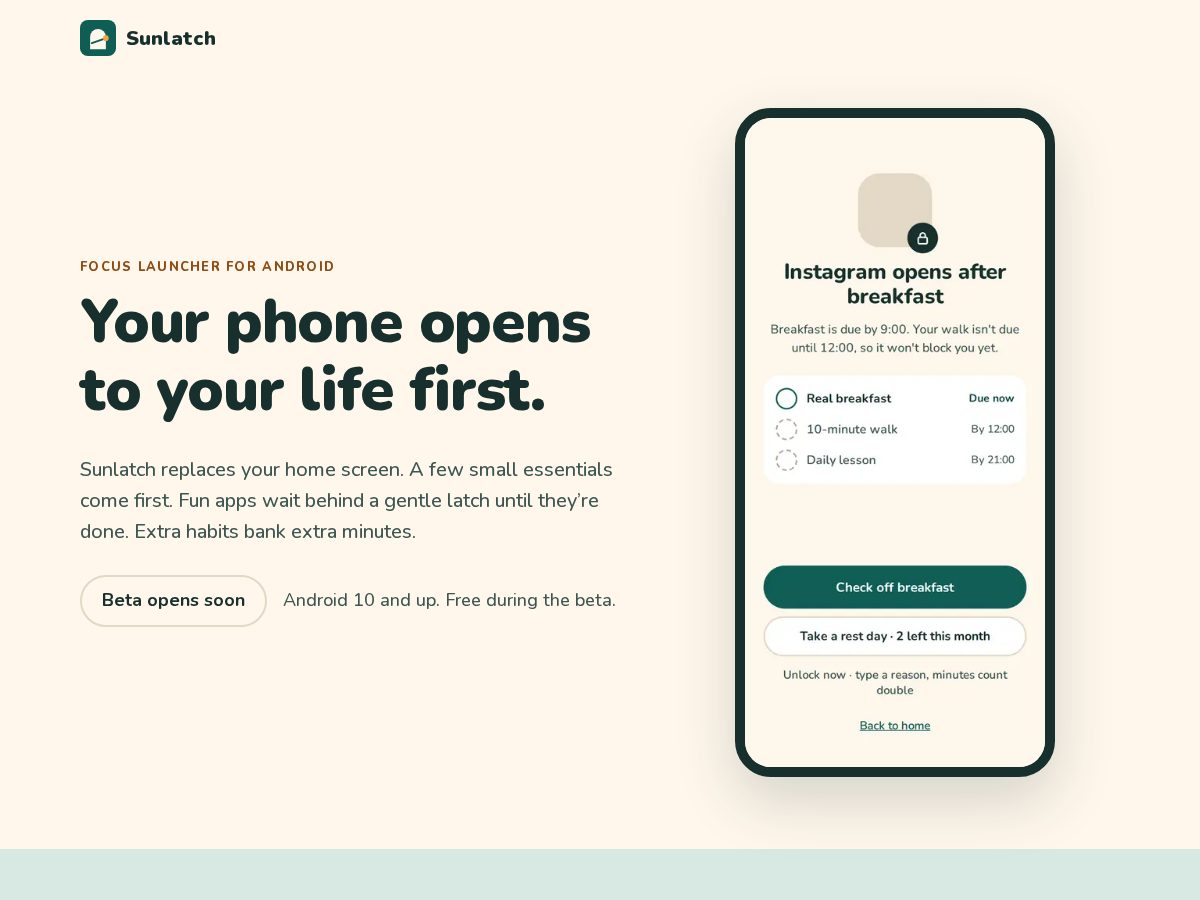 Landing-page snapshot of sunlatch.app