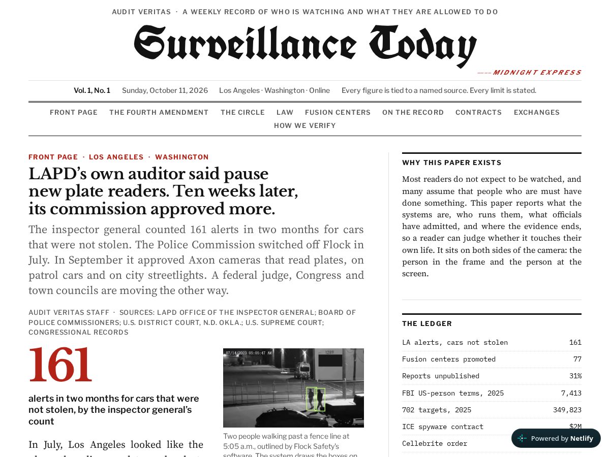 Landing-page snapshot of surveillancetoday.news
