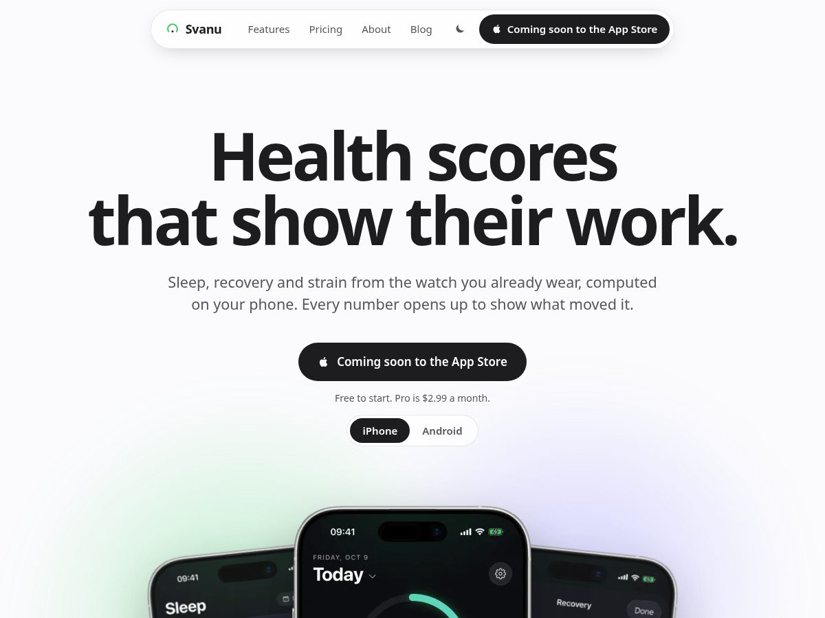 Landing-page snapshot of svanu.app
