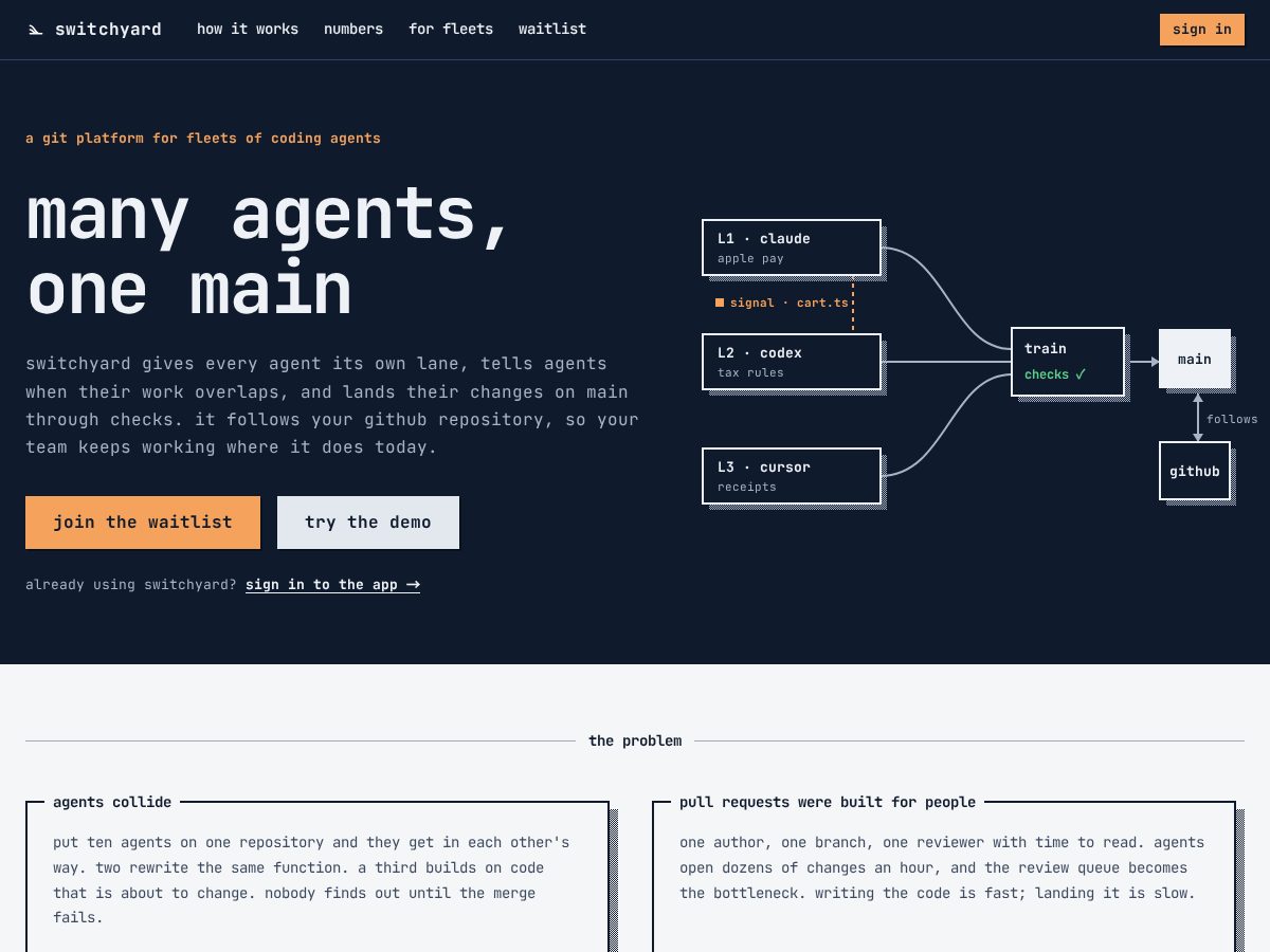Landing-page snapshot of switch-yard.dev