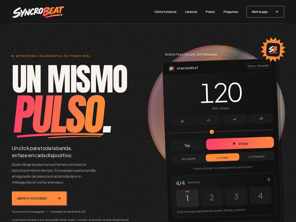 Landing-page snapshot of syncrobeat.online