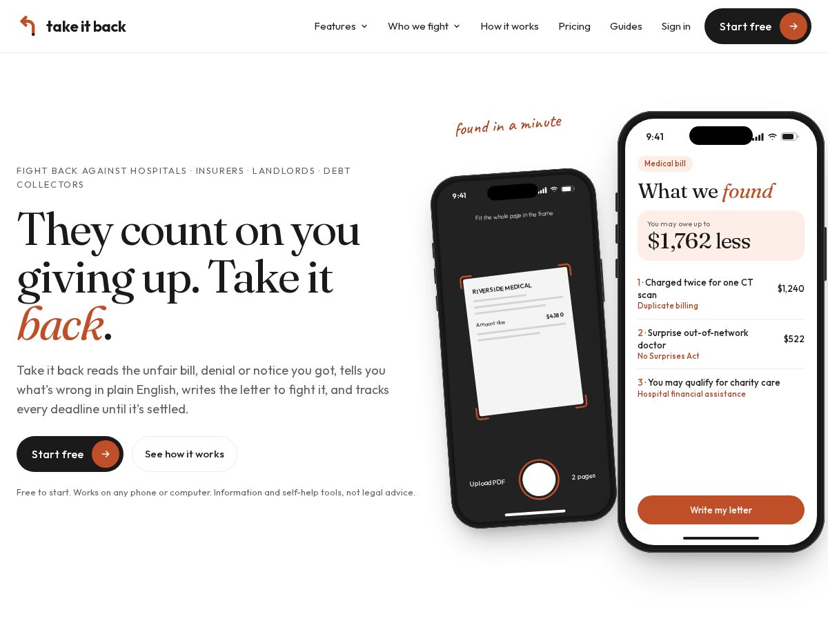 Landing-page snapshot of takeitback.app