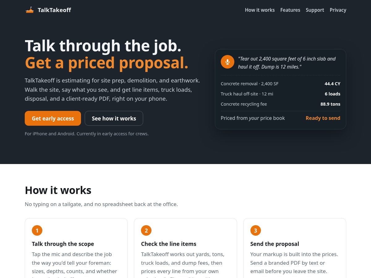 Landing-page snapshot of talktakeoff.app