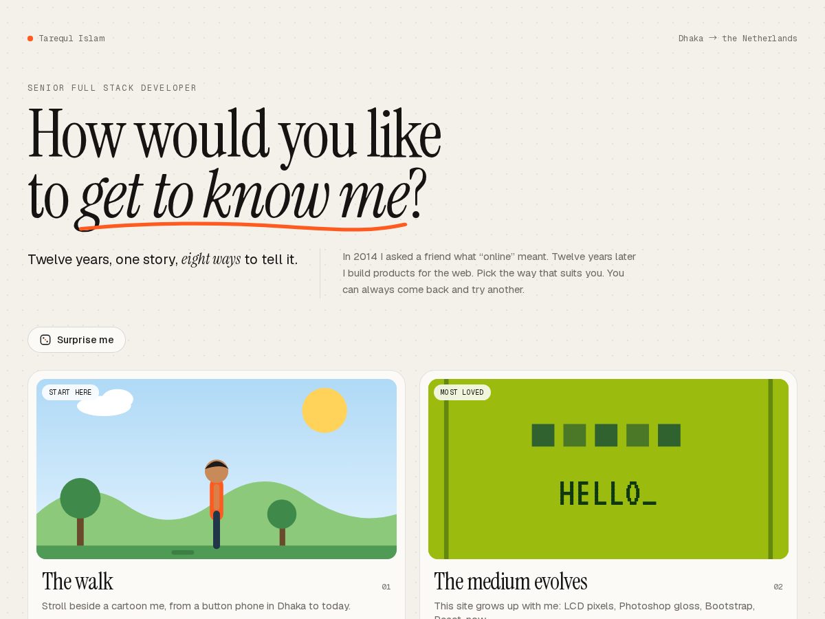 Landing-page snapshot of tarequl.dev