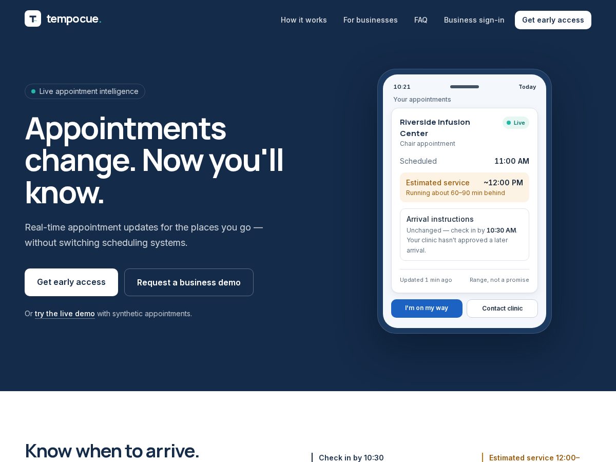 Landing-page snapshot of tempocue.app
