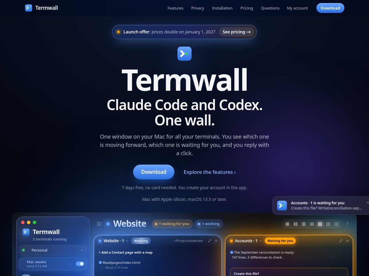 Landing-page snapshot of termwall.app