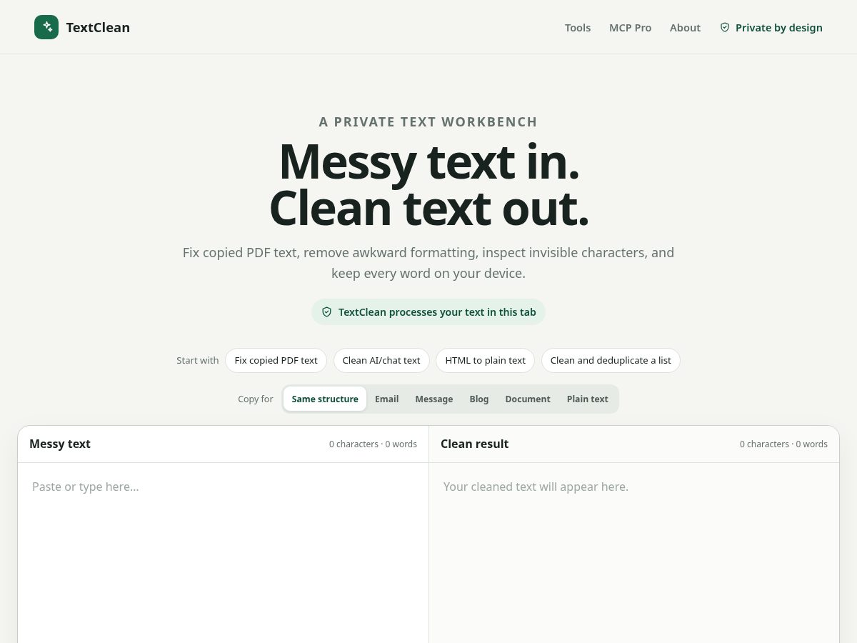 Landing-page snapshot of textclean.org