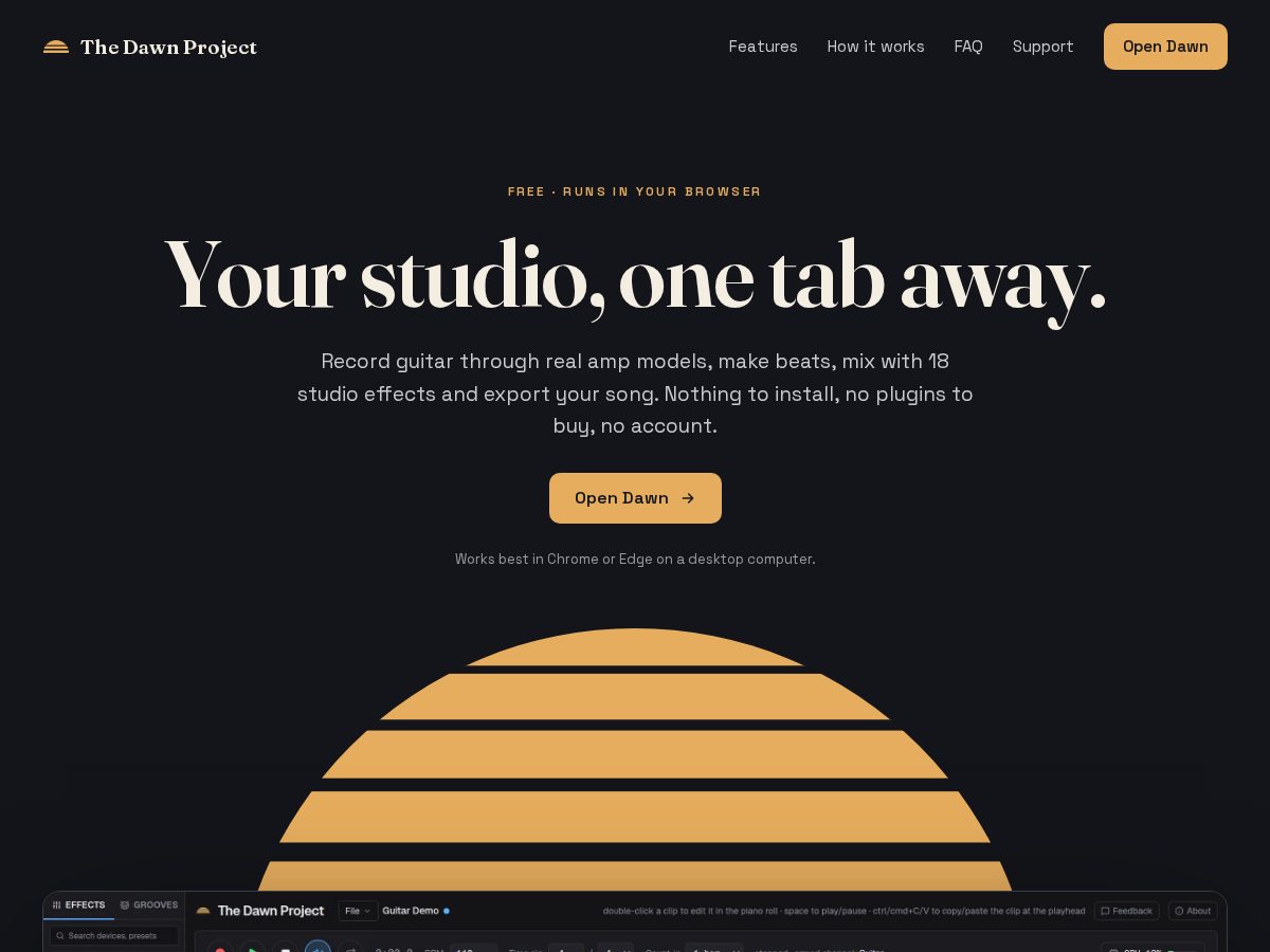 Landing-page snapshot of thedawnproject.app