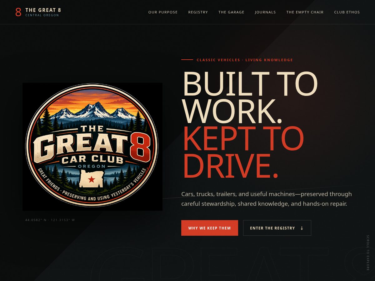 Landing-page snapshot of thegreat8.club