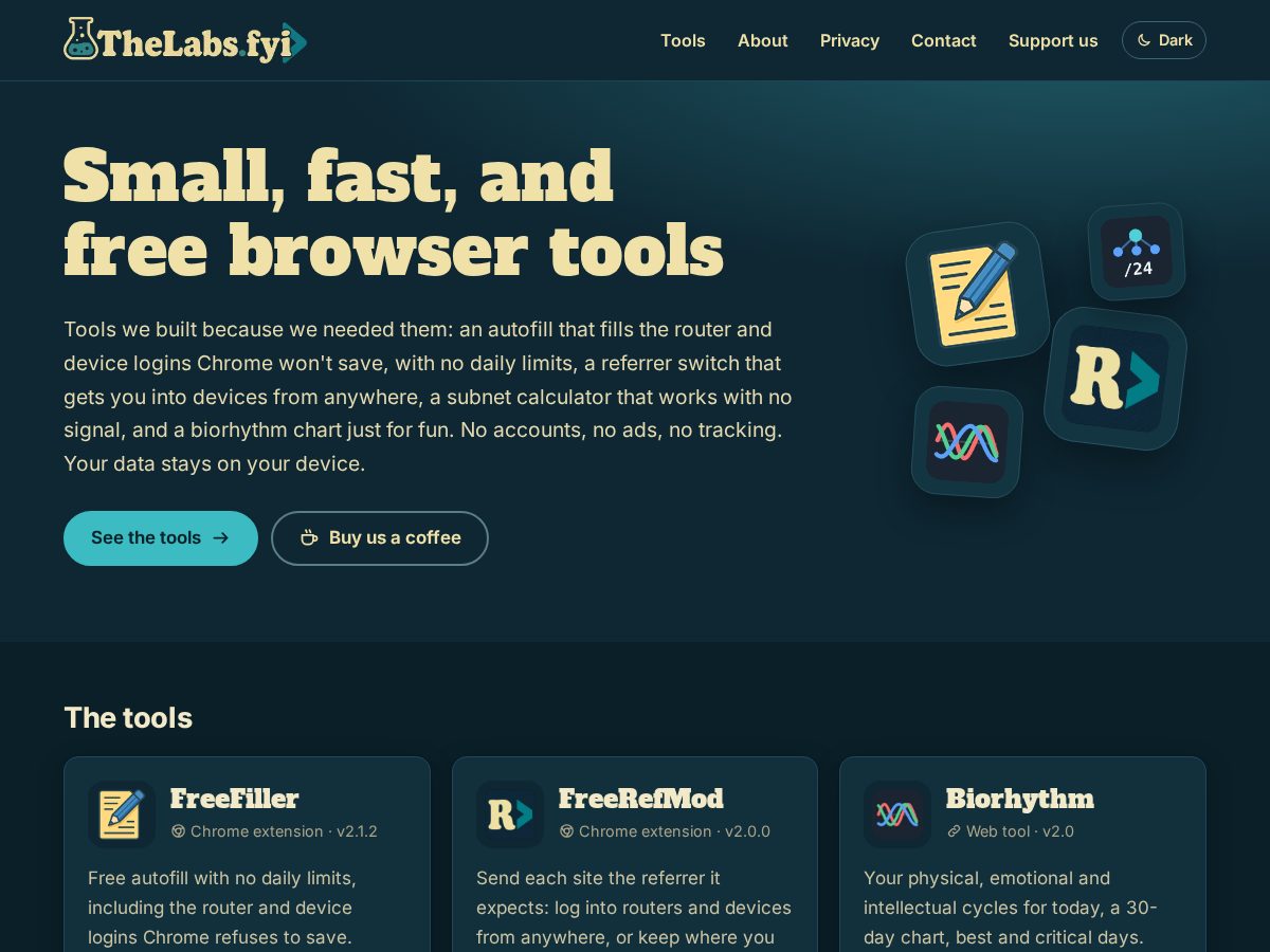 Landing-page snapshot of thelabs.fyi