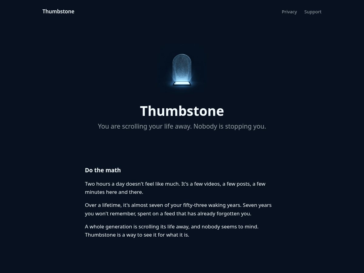 Landing-page snapshot of thumbstone.app