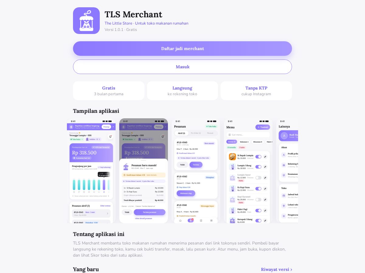 Landing-page snapshot of tlstore.app
