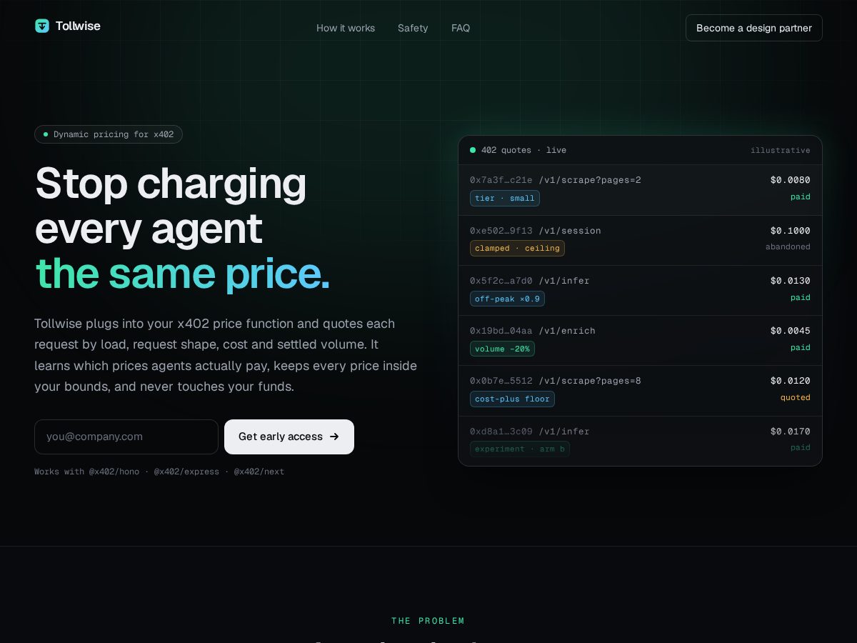 Landing-page snapshot of tollwise.dev