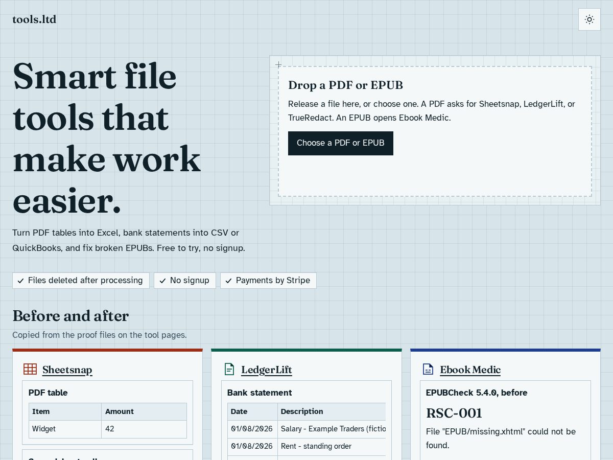 Landing-page snapshot of tools.ltd