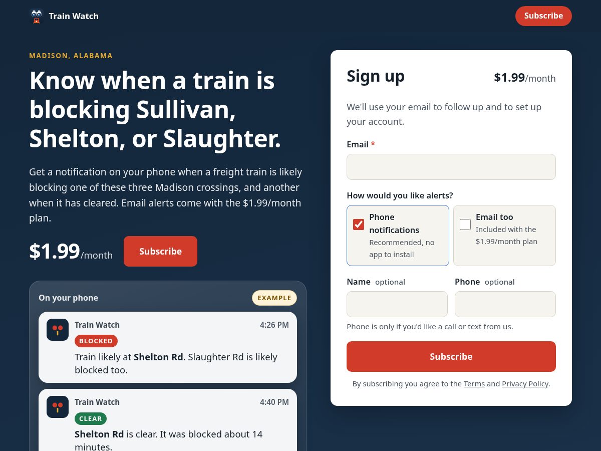Landing-page snapshot of trainwatch.org