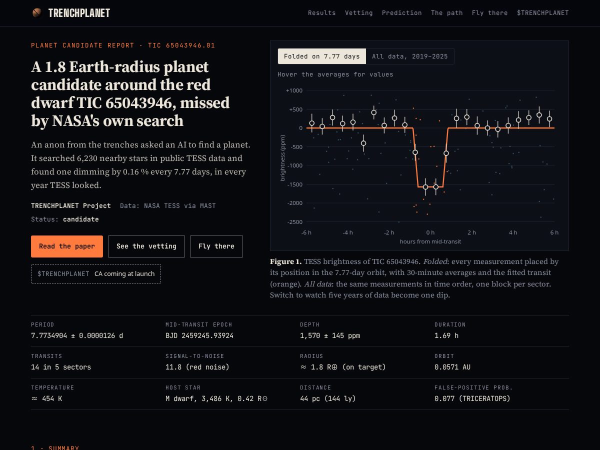 Landing-page snapshot of trenchplanet.fun