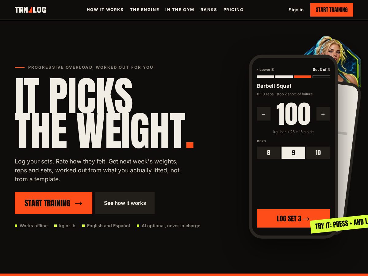 Landing-page snapshot of trnlog.app