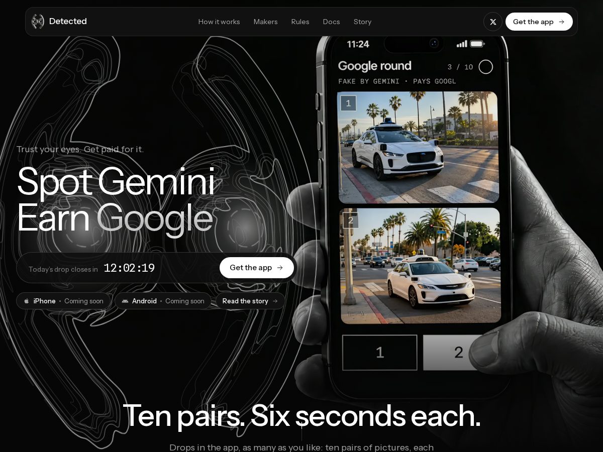 Landing-page snapshot of trydetected.app