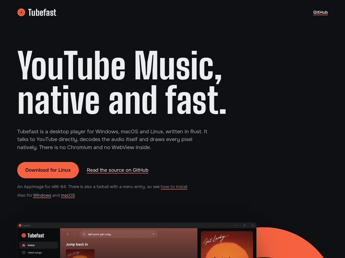 Landing-page snapshot of tubefast.dev