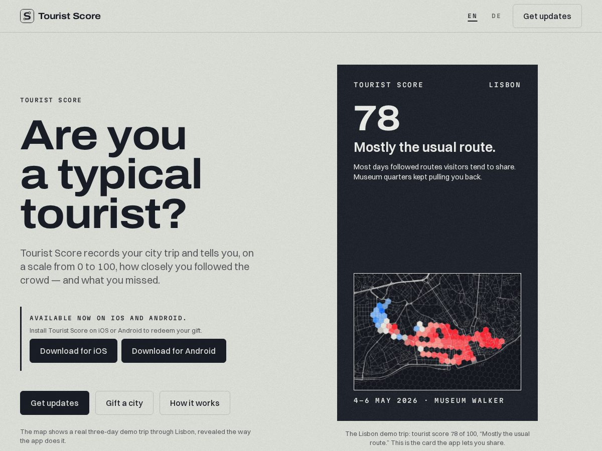 Landing-page snapshot of typicaltourist.xyz