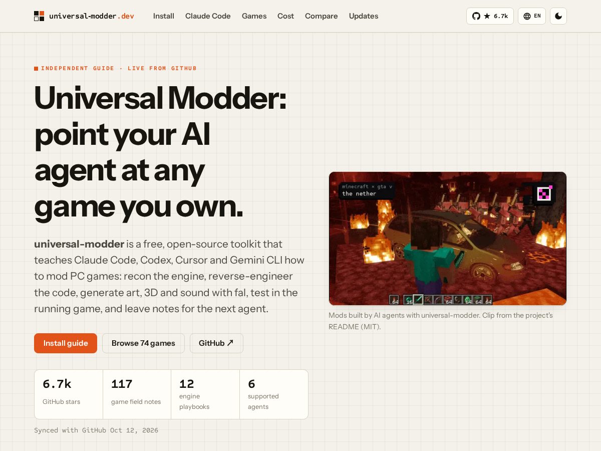 Landing-page snapshot of universal-modder.dev