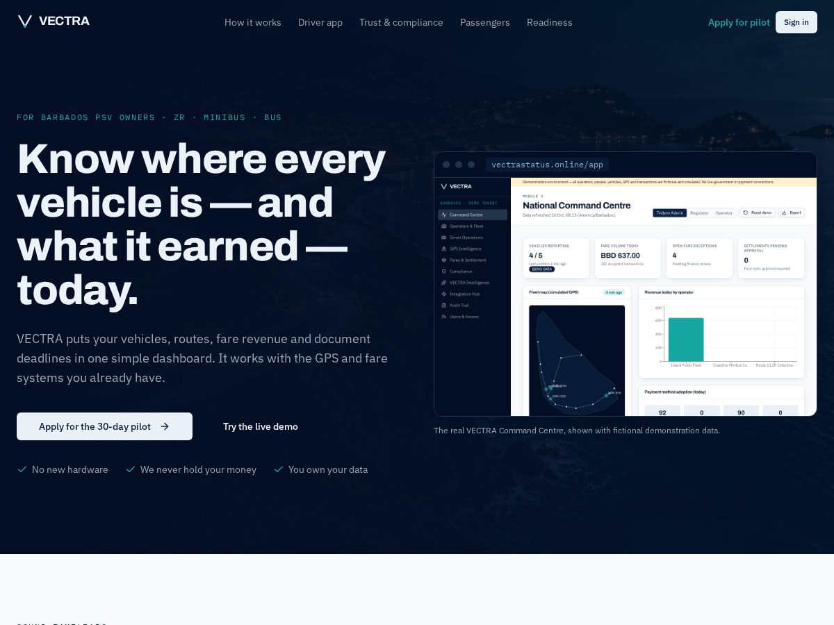 Landing-page snapshot of vectrastatus.online