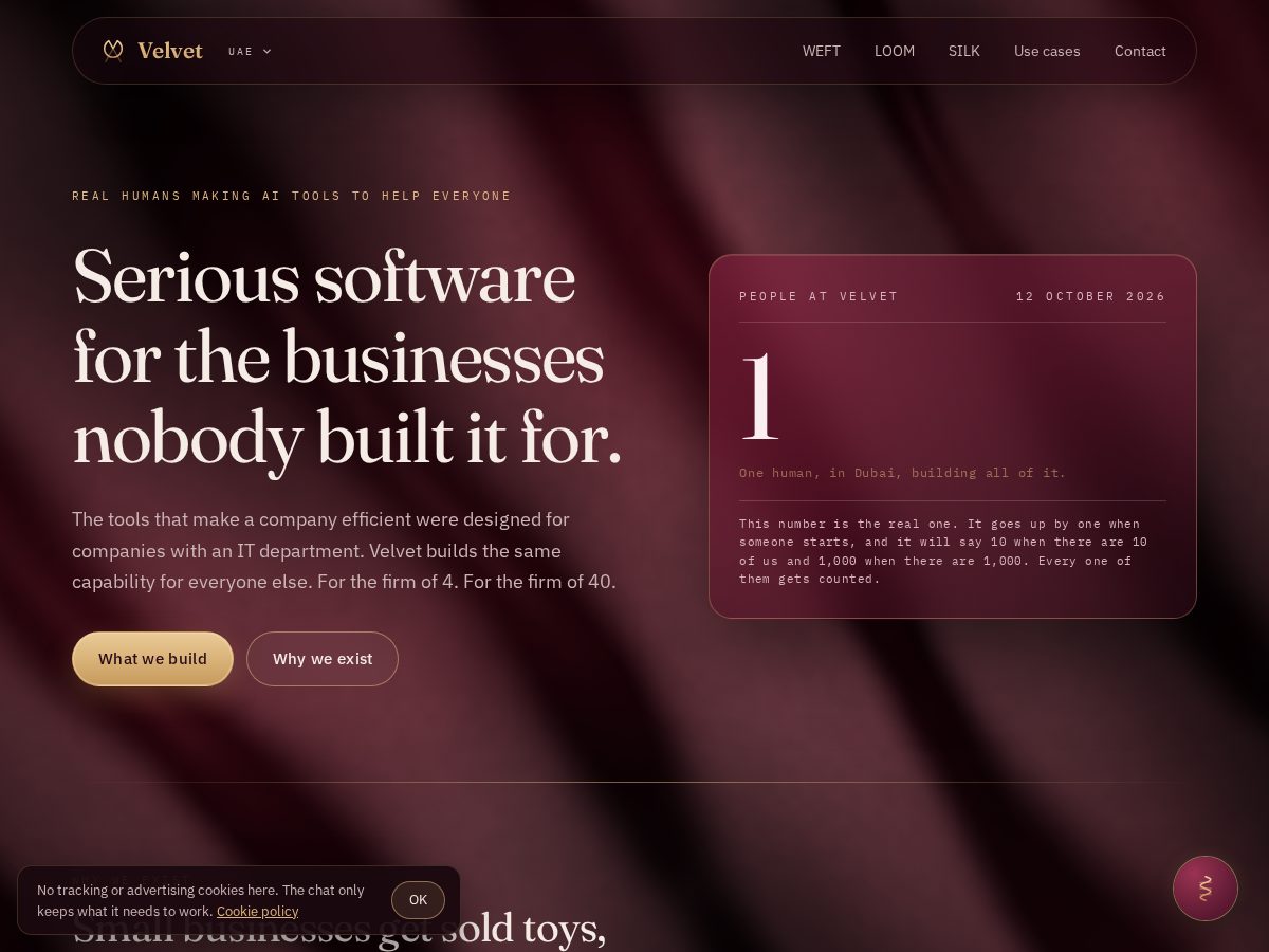 Landing-page snapshot of velvetai.cloud