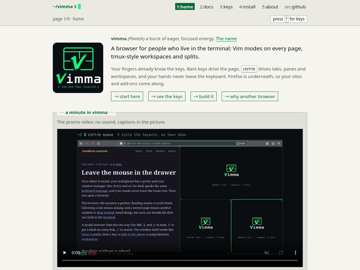 Landing-page snapshot of vimma.dev