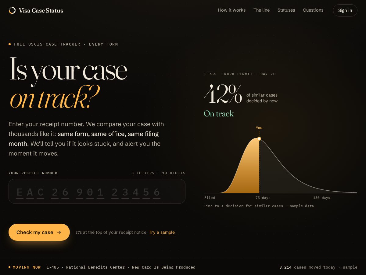 Landing-page snapshot of visacasestatus.app