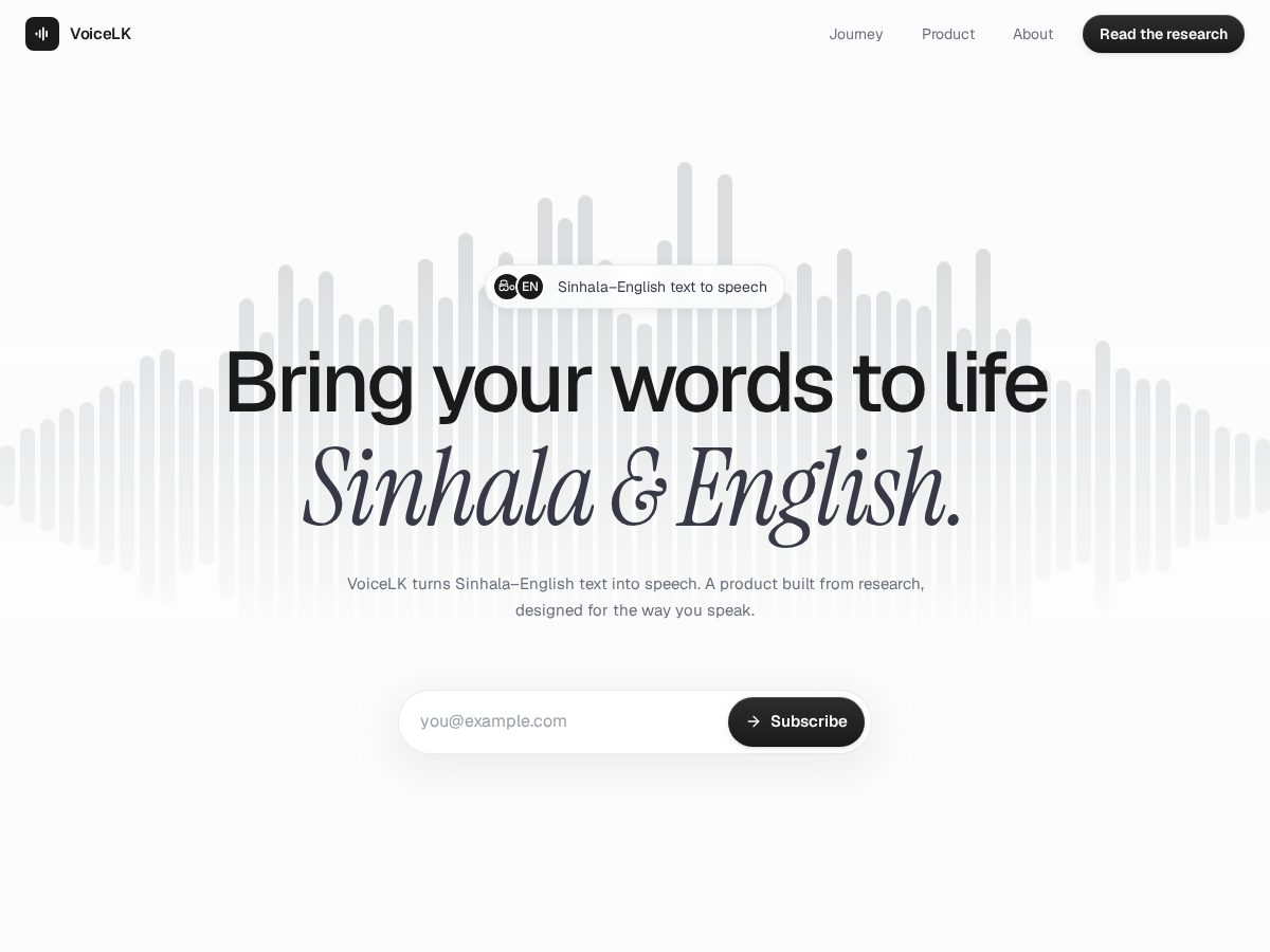 Landing-page snapshot of voicelk.dev