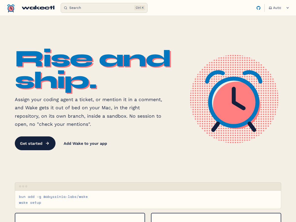 Landing-page snapshot of wakectl.dev