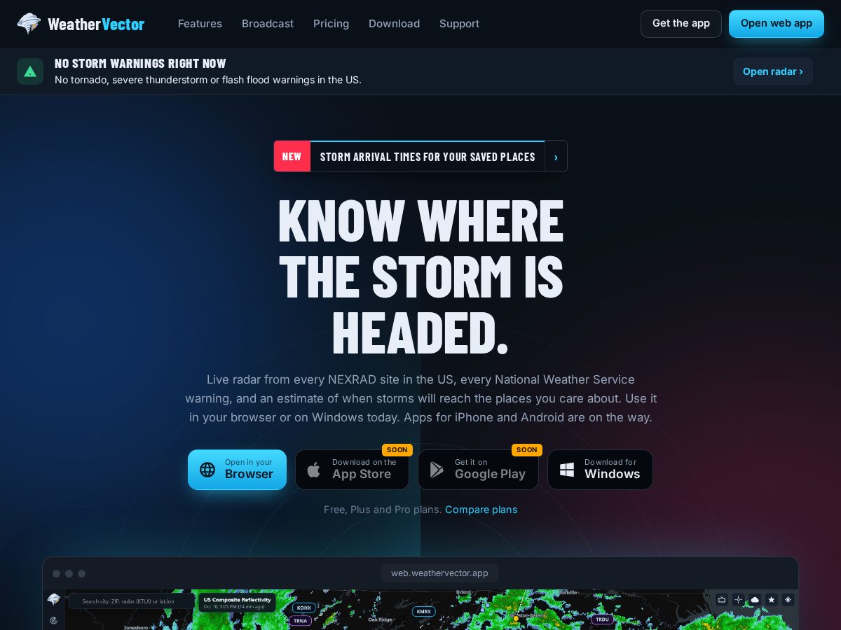 Landing-page snapshot of weathervector.app