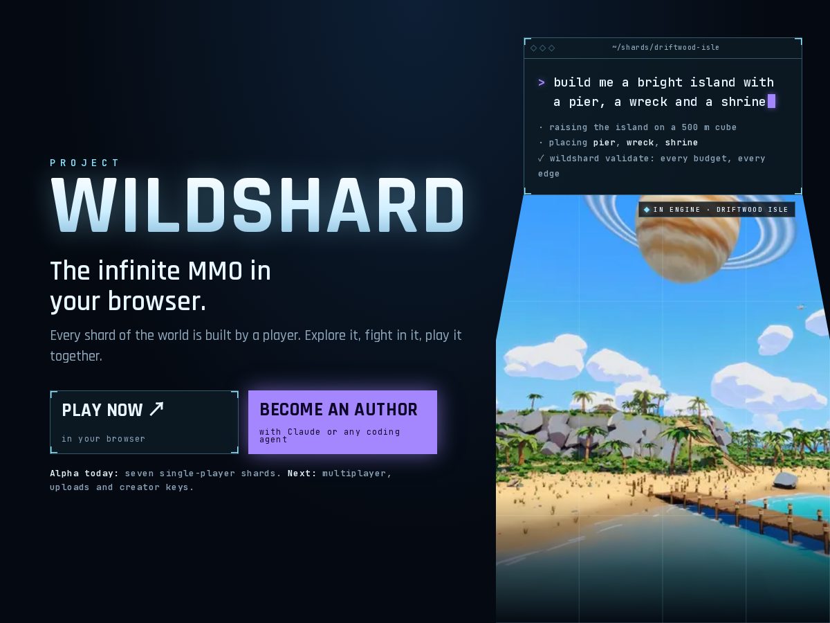 Landing-page snapshot of wildshard.dev