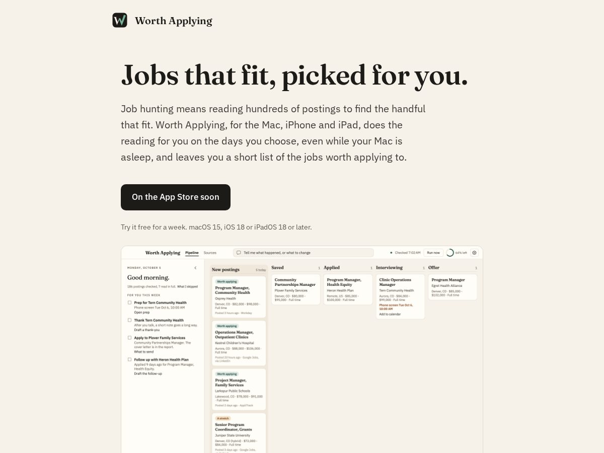Landing-page snapshot of worthapplying.app