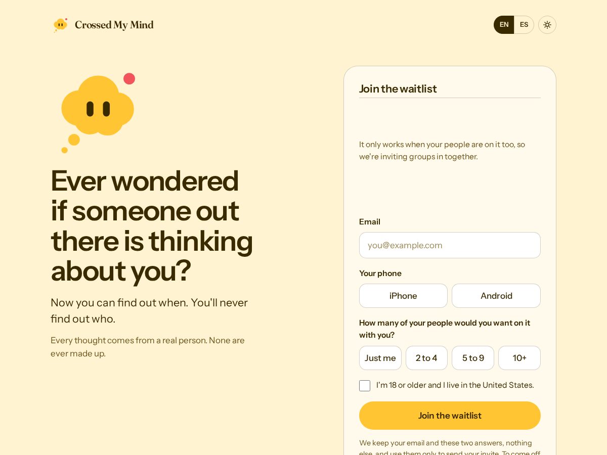 Landing-page snapshot of youcrossedmymind.app