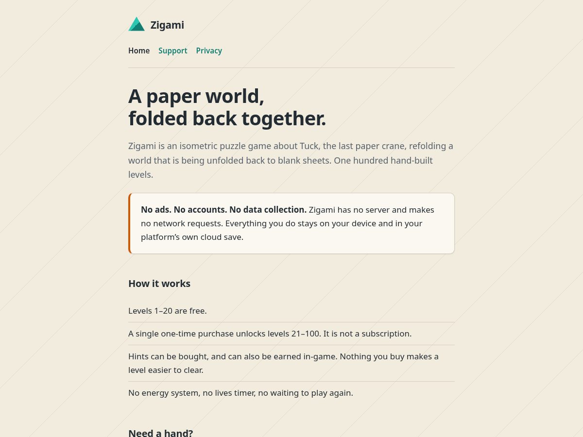 Landing-page snapshot of zigami.app