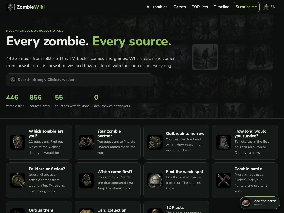 Landing-page snapshot of zombiewiki.app