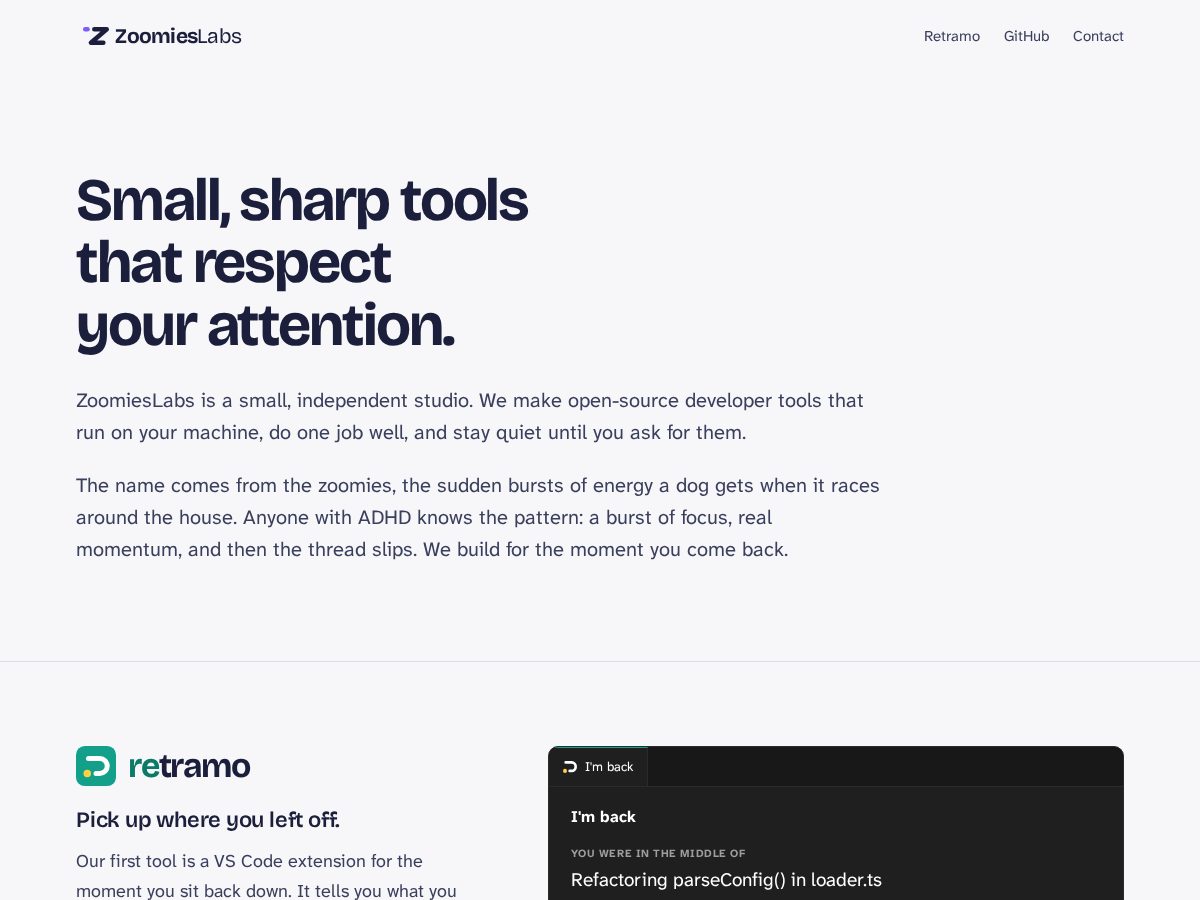 Landing-page snapshot of zoomieslabs.dev