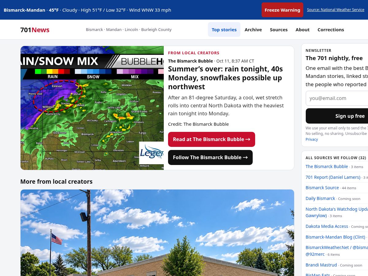 Landing-page snapshot of 701news.com