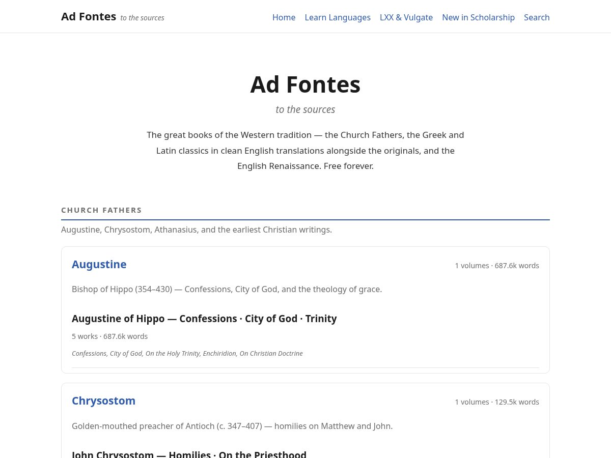 Landing-page snapshot of adfonteslibrary.org