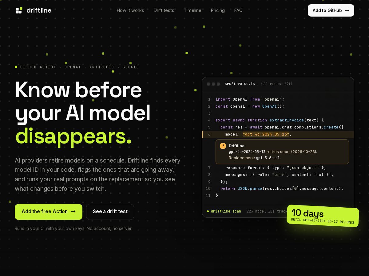 Landing-page snapshot of aidriftline.com