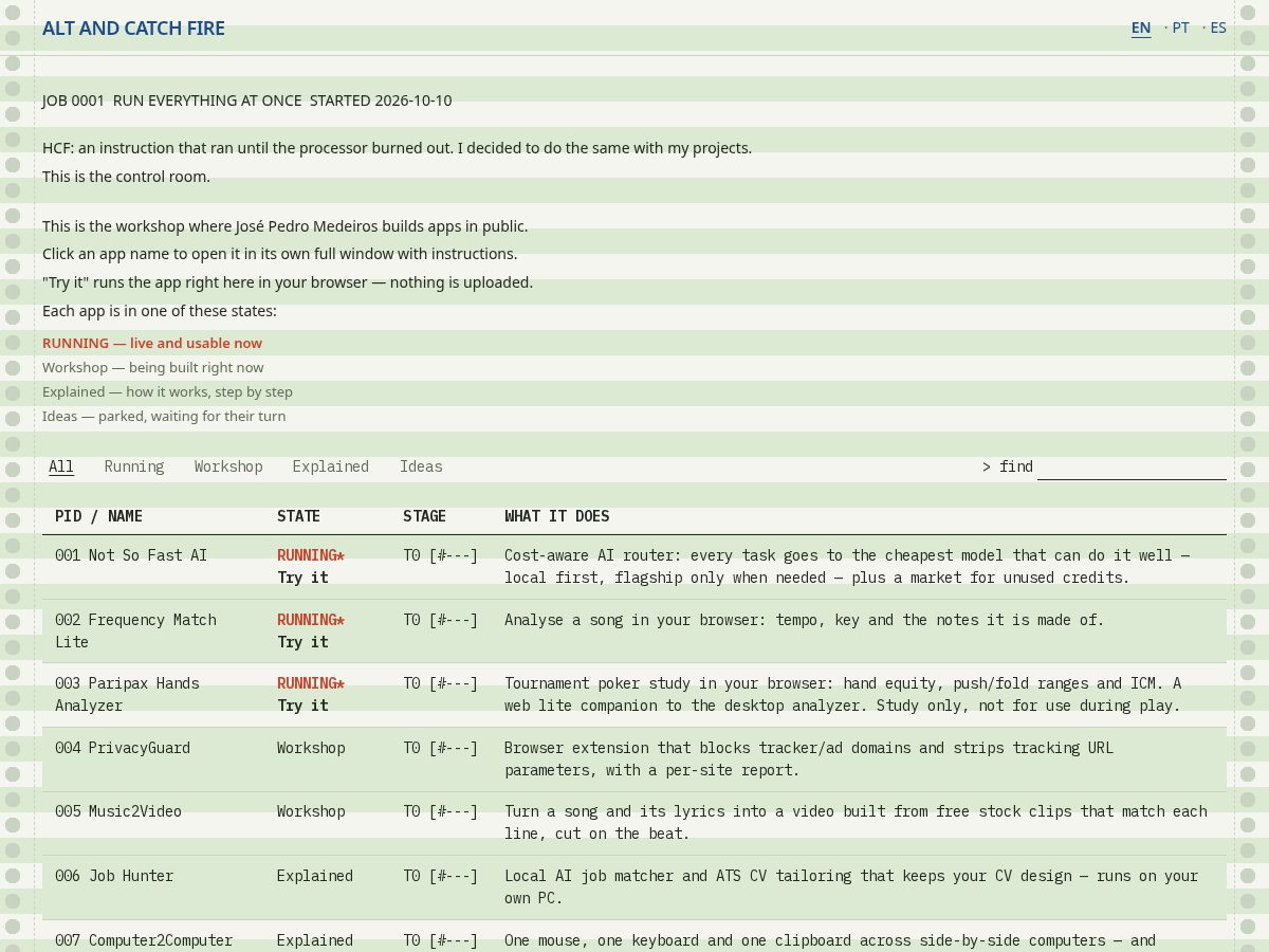 Landing-page snapshot of altandcatchfire.com